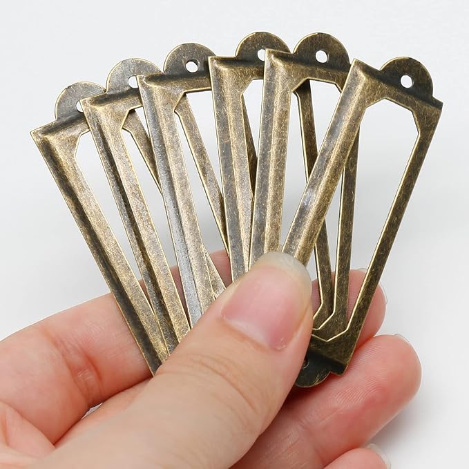 50 PCS Metal Label Holders 60x17mm Antique Bronze with Screws | Iron Bronze-Plated Rust-Proof, 60x17mm Fits 44x10mm Label, Screws Included, For Cabinet Drawer File Box