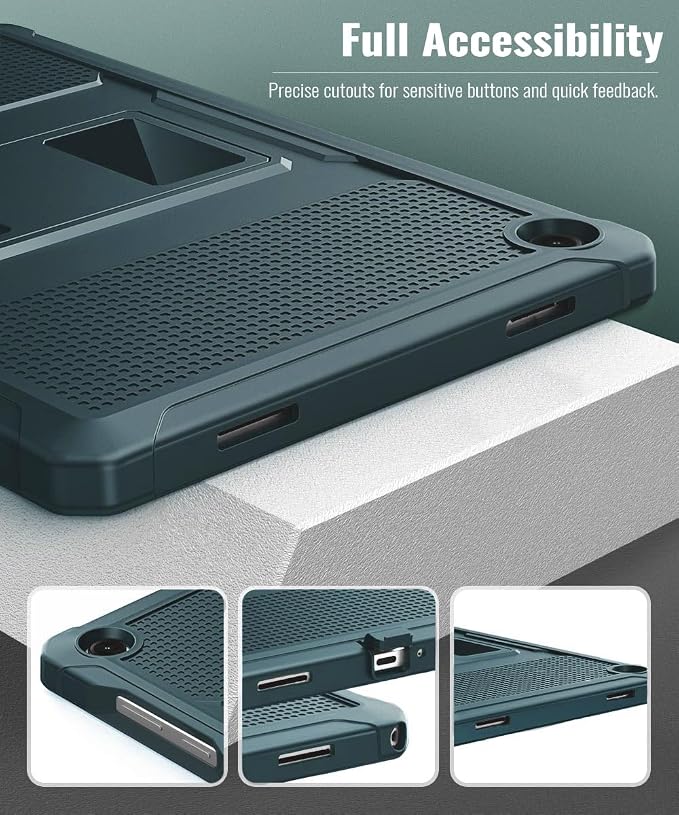 MoKo Shockproof Case Fit Samsung Galaxy Tab A11+ Plus/ A9+ 11 Inch | Full Body Rugged Stand Back Cover with Built-in Screen Protector for Galaxy Tab A11+/ A9+ Tablet, Midnight Green