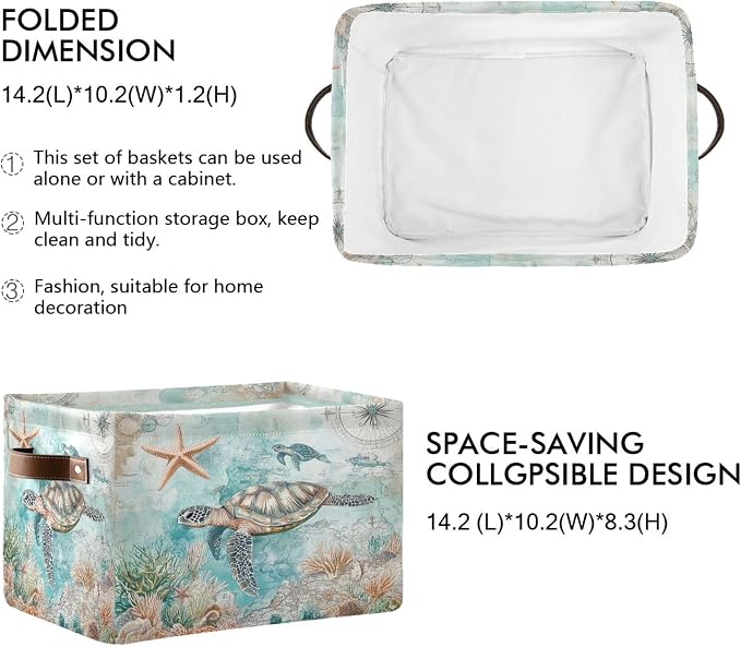 Nautical Starfish Fabric Storage Basket - Foldable, 16x12x8 Inches