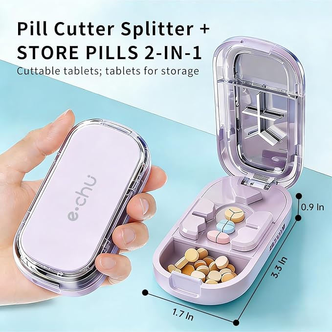 Pill Cutter Splitter for Small and Tiny Pills - Daily Pill Organizer with Professional Adjustable Cutter Splitter for Cutting Multiple Pills, Pill Case for Travel Purse Pocket (Pink)
