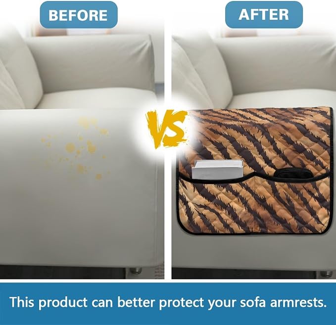 Sofa Armrest Cover Stretch Couch Arm Covers Breathable Armrest Covers for Chairs Arms Protector Keep Home Clean Scratch-Resistant Sofa Arm Cover Protect Armchair Decor Tiger Pattern