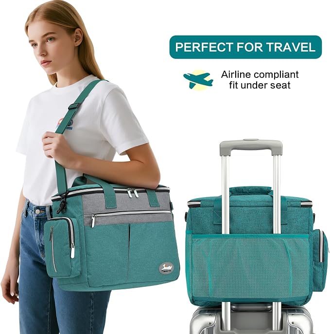 Dog Travel Bag for Pet Kit for Supplies with 2 Food Storage Containers 2 Collapsible Bowls 1 Feeding Mat 1 Dog Treat Pouch 7-Piece Set Perfect Road Trips Camping Weekend (Teal)