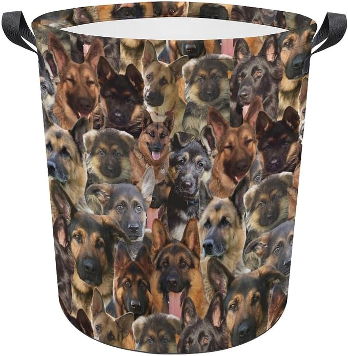 German Shepherd Print Laundry Basket, Funny Pet Dog Laundry Hamper, Collapsible Organizer Basket Storage Bin for Bedroom Clothes, Gifts for German Shepherd Mom Dog Lover Owner