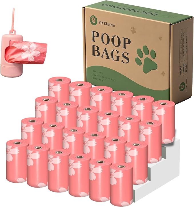Cherry Blossom Scented Dog Poop Bags - 24 Rolls 360 counts | Leak Proof Extra Large 13x9 Inch Pink Dog poop bags rolls with Dispensers, Fragrance Bags for Dogs Walking and Cat Litter