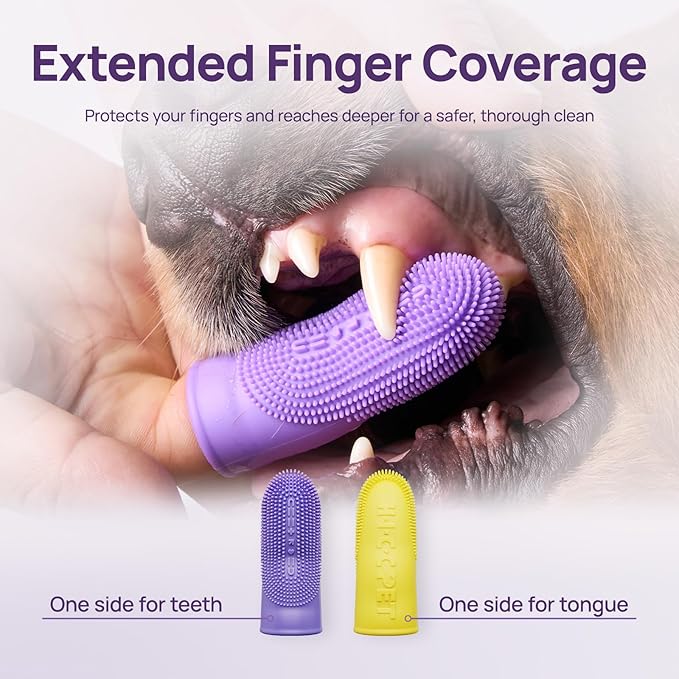HICC PET Dog Toothbrush, Anti-Slip Dog Tooth Brushing Kit, Dog Finger Toothbrush for Plaque and Tartar Cleaning, Dog Teeth Cleaning for Small & Large Pets, Safer & Softer Liquid Silicone, 2-Pack
