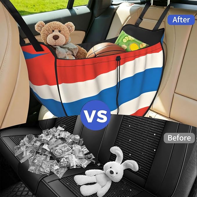 Austrian Stripe Car Seat Organizer-Backseat Storage Bag for Travel | Waterproof Durable. Holds Snacks Gear Essentials. Fits Most Cars.
