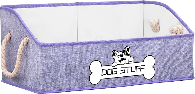 Dog Toy Basket, Storage Bin, Collapsible Box for Pet Accessories | Fabric Container With Handle, Trapezoid Holder for Small Medium dogs, Organizer for Living Room, Purple