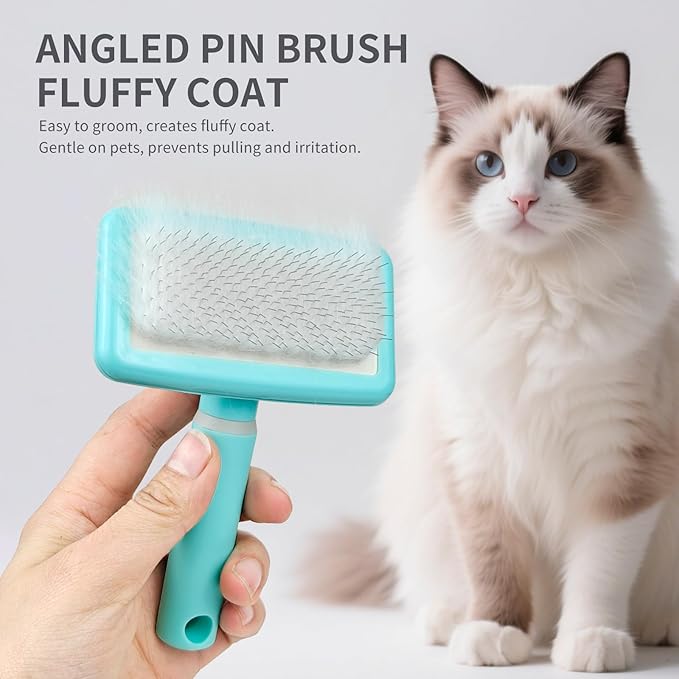 135° Angle Pet Slicker Brush, Ergonomic Handle, Gentle Deshedding & Detangling Brush for Dogs and Cats, Suitable for All Coat Types (Mint green)