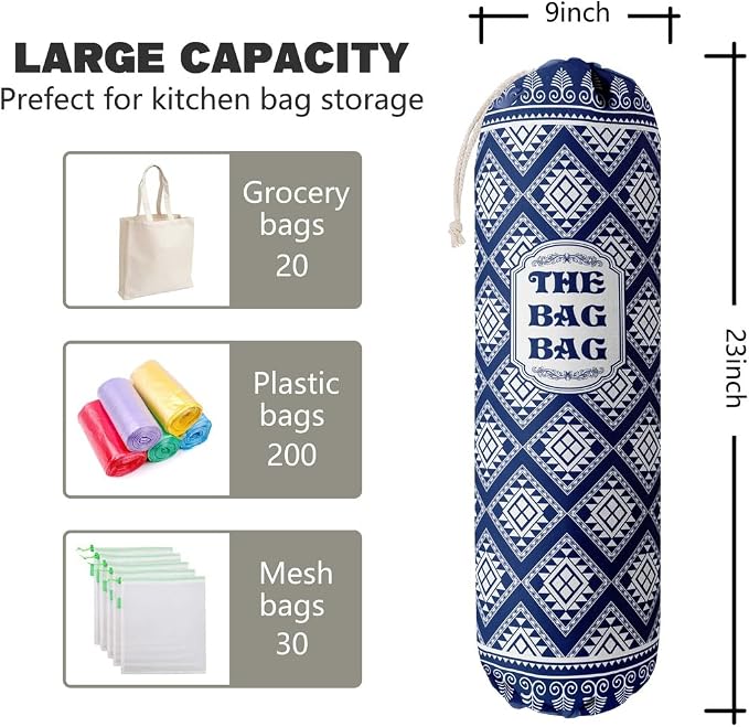 The Bag Grocery Holder, Rustic Organizer for Shopping Bags, Wall Mount Plastic Storage Container Dispenser, Kitchen Gifts for Women Family Friends Grandma Mom (B-5)