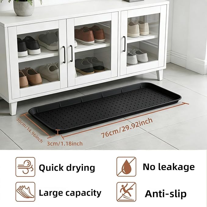 Asixxsix Silicone Boot Tray, 30x15 inch Non Slip Shoe Tray with Raised Edge, Pet Feeding Mat Sink Protector, Heavy Duty Boot Mat for Entryway Shoe Storage Indoor Outdoor Use (Black)