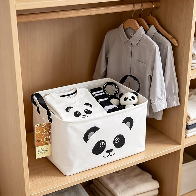 Rectangle Foldable Storage Basket Handles For Home, Panda | Waterproof reinforced handles, perfect for shelf use, organizes clothes, daily items and pet supplies