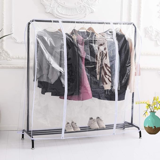 Ruibo Clear Garment Rack Cover Dustproof Clothes Rack Cover with 2 Durable Zipper/Clothing Waterproof Protector (L:71x20x60 inch) (Pack of 3)