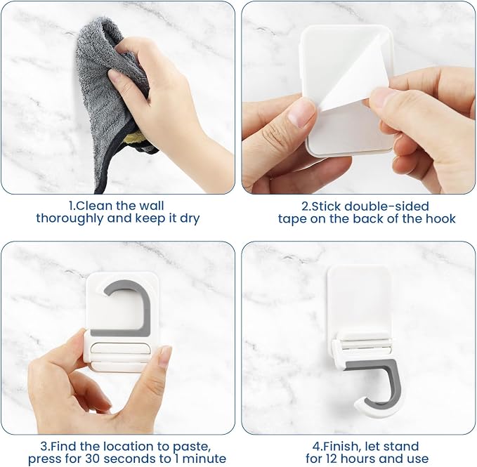 4 Pcs White Broom and Mop Holder Wall Mount Self-Adhesive Anti-Slip Gripper Cleaning Organizer Mop Handle Hanger Multi-Purpose Hook for Household, Home, Kitchen,Bathroom, Garden, Garage Storage