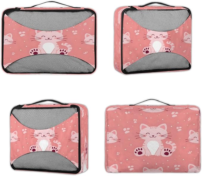 Packing Cubes for Travel, Cute Cat Travel Luggage Packing Organizers for Women Men, Large Custom Toiletries Bag for Cosmetics Toiletries, Cute Cats