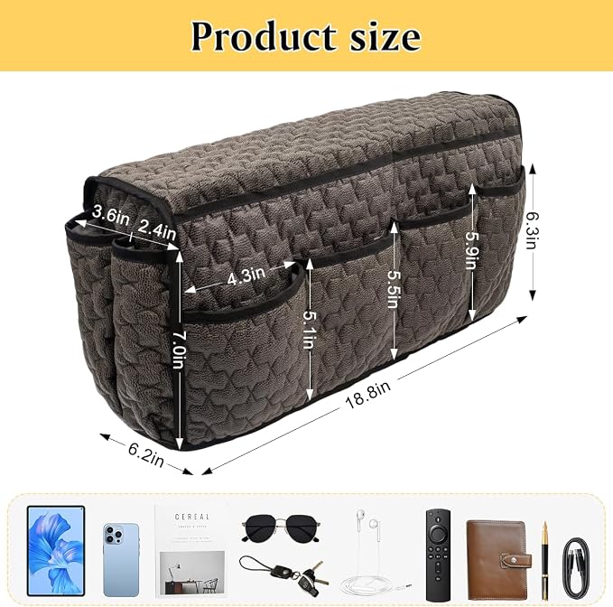 Remote Control Holder, Non Slip Bedside Caddy TV Remote Holder Armchair Caddy, Recliner Armrest Organizer with 14 Pockets for Cell Phone TV Remote Control Magazines