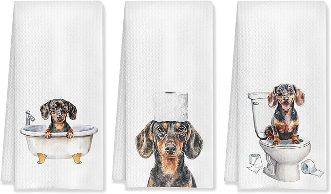 Funny Dachshund Bathroom Decor Hand Towels Set of 3, Dachshund Mom Gifts, Gifts for Dachshund Lovers, Kids Dog Bathroom Decor, 16x24 Inch