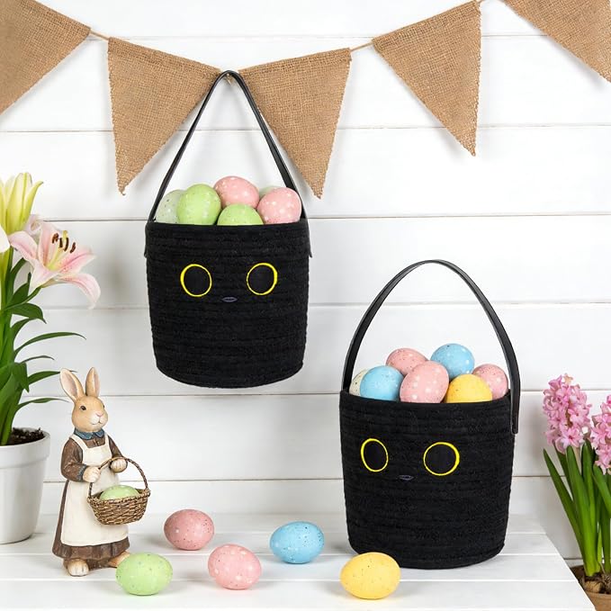 Cute Basket Black Cat Cotton Rope Basket (7.8"x7", 2PCS)