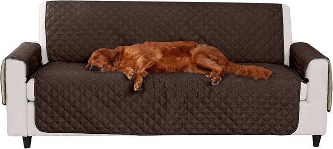 Furhaven Water-Resistant & Reversible Sofa/Couch Cover Protector for Dogs, Cats, & Children - Two-Tone Pinsonic Quilted Living Room Furniture Cover - Espresso/Clay, Sofa