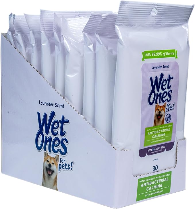 Wet Ones for Pets Antibacterial Calming Dog Wipes with Chamomile and Lavender Scent - Kills 99.99% of Germs, Durable Disposable Paw Wipes for Pets, 30 Count