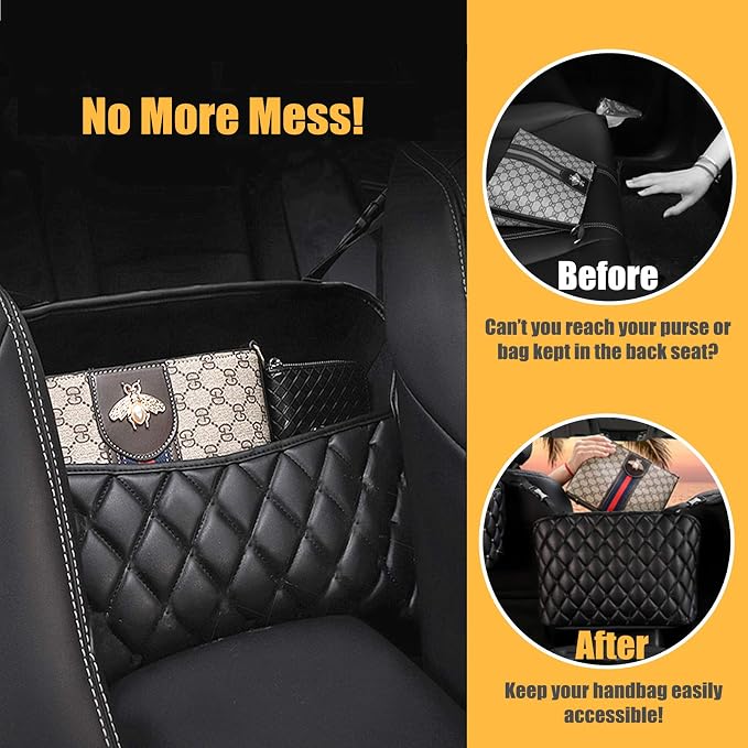 Car Net Pocket Handbag Holder, PU Leather Handbag Holder for Car,Car Handbag and Purse Holder,Car Net Handbag Holder,Car Storage for Purse & Pocket for Smaller Items