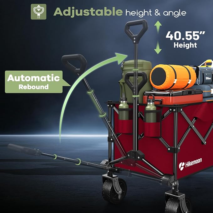 HIKEMOON 150L Collapsible Wagon Compact with Big Wheels, 420LBS Red | Wagons Carts Foldable, Heavy Duty, Portable, All-Terrain, Utility Folding Cart for Shopping/Beach/Garden/Camping/Sports