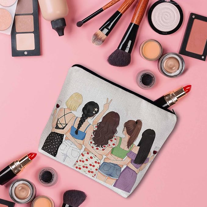 Women Cosmetic Bag Best Friends, Pretty Women Soul Sisters Cute Makeup Bag For Purse Cosmetic Travel Bag For Toiletries Makeup Storage Bag Flax Skincare Bag Make Up Pouch Bags