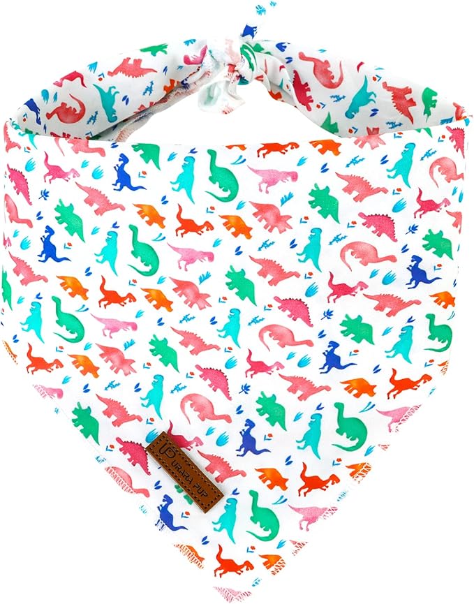 Dinosaur Dog Bandana - Comfortable Cotton Triangle Bid Scarf for Medium Large Dogs - Washable Pet Kerchief for Boys and Girls - Colorful Cute Classic Dinosaur Design