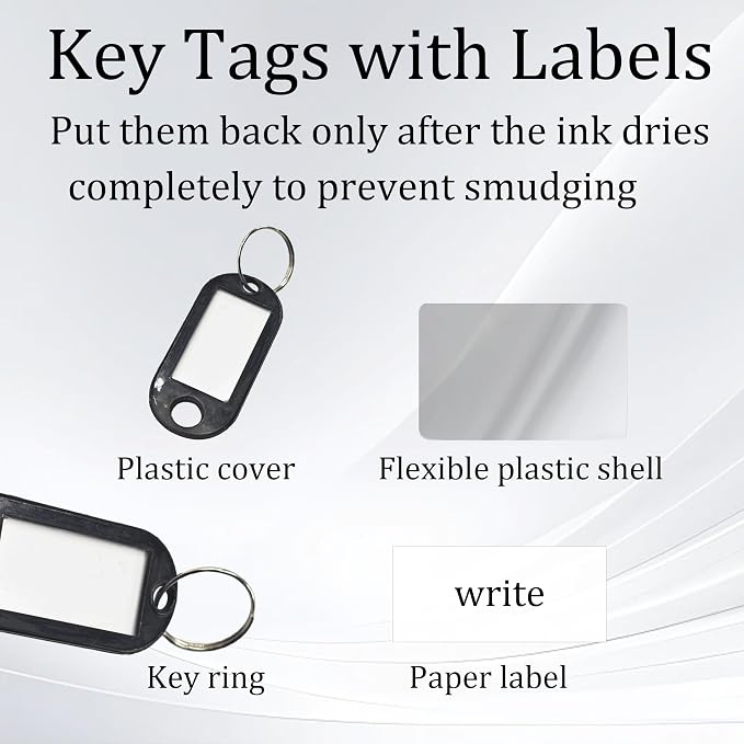 40Pcs Plastic Key Tags with Split Rings, Writable Label Window, Office, Luggage, Name & Number Organization, Key Label Holders(Black)