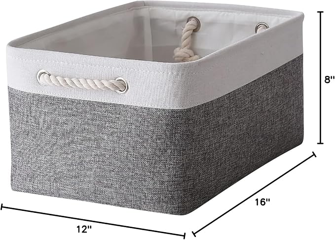 Organization and Storage Basket for Organizing- 16x12x8 inch 1 Pack Fabric Storage Cubes, Collapsible Storage Bins for Shelves Organizer Gift Closet Cloth Toy (White & Grey)