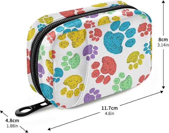 Watercolor Dog Paw Travel Pill Case Portable Weekly Pill Box Bag Container 7 Days Pill Organizer Vitamin Supplement Holder with Zipper for Family Business