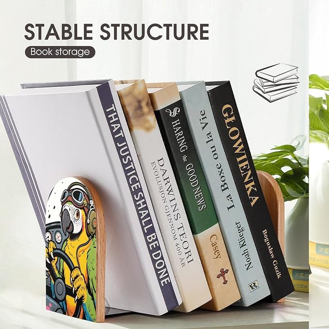 Wood Funny Pets Bookend with Metal Base Non-Skid Pad