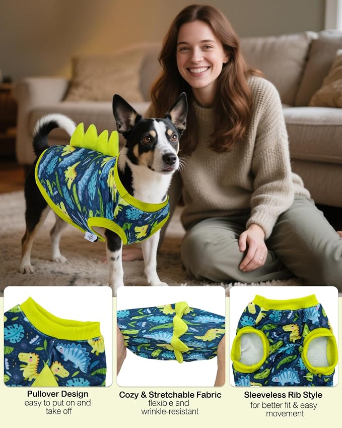 CuteBone Dinosaur Costume Dog Shirt, Stretchy Velvet T-Shirt Clothes for Small Dogs, Soft & Breathable Pet Tee Outfit Cat Apparel for Daily Wear, Cozy Pullover Design Puppy Fashion COSBX06S