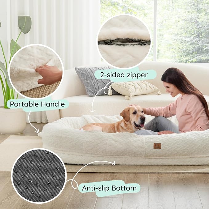 ChiXnuggle Faux Fur Washable Human Dog Bed Cover（Only Human Dog Bed） | 72*40*10,removable replace cover,soft fur,non-slip bottom,white