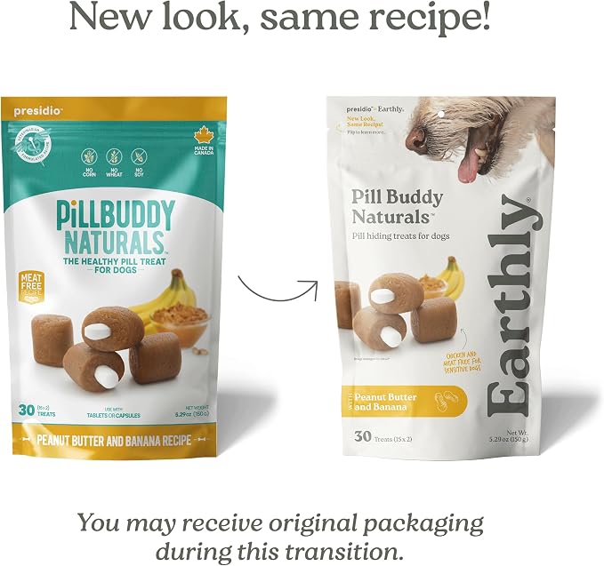 Presidio Earthly Pill Buddy Naturals - PB & Banana Recipe Pill Hiding Treats for Dogs - Make A Perfect Pill Concealing Pocket Or Pouch for Any Size Medication - 30 Servings
