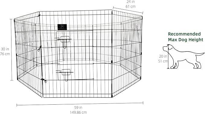 PJYuCien Puppy Playpen with Bottom Pad and Door, 8 Panels 30" H, Black | 24"W, Dual-function Pad, For Small Pets, Foldable Octagonal Pen, Versatile, Indoor & Outdoor, Backyard, Protects Floors