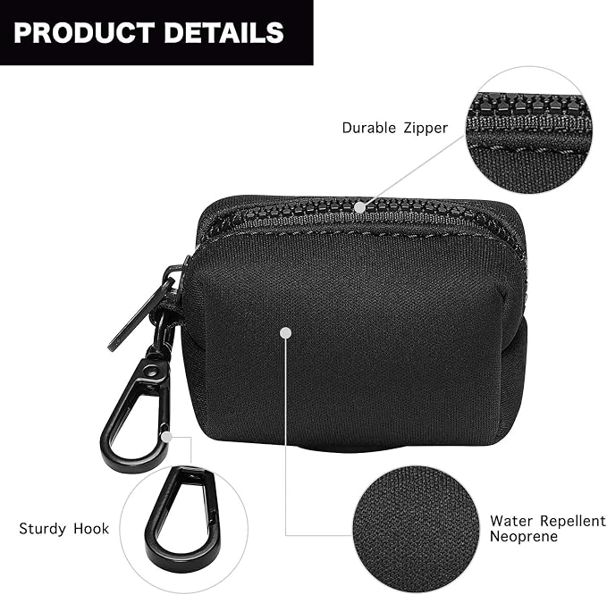 Petmolico Dog Poop Bag Holder Dispenser 2 Pack, Black | Zippered pouch fits any leash, includes free roll of bags, lightweight & portable for daily walks, travel & outdoor use