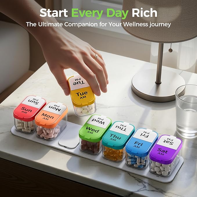Extra Large Pill Organizer 2 Times a Day, Weekly AM PM Pill Case 7 Day | Large Capacity Fit All Medications and Supplements, Detachable Daily containers for Easy to Use and Travel, Durable BPA-free