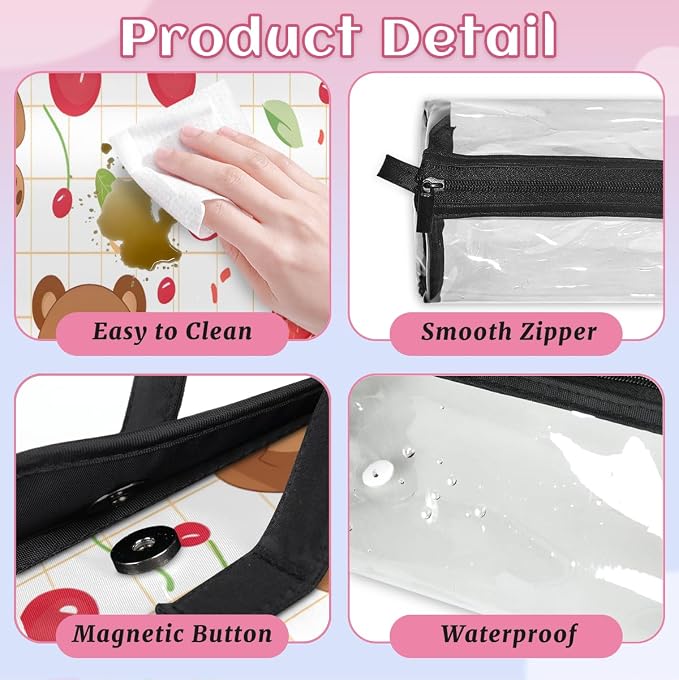 Cherry Makeup Bag for Women Hanging Roll-Up Travel Organizer Toiletry Kit with 4 Removable Compartments, Bear