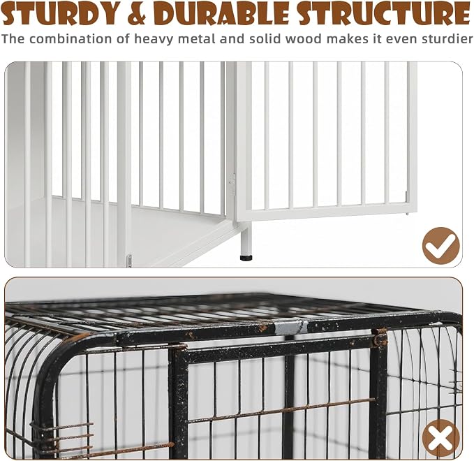 LEMBERI 44 Inch Large Dog Crate Furniture with Storage Drawers, Wooden Dog Kennel Furniture as TV Stand, Decorative Pet Cage Dog House Indoor for Dogs, White 2 Pack