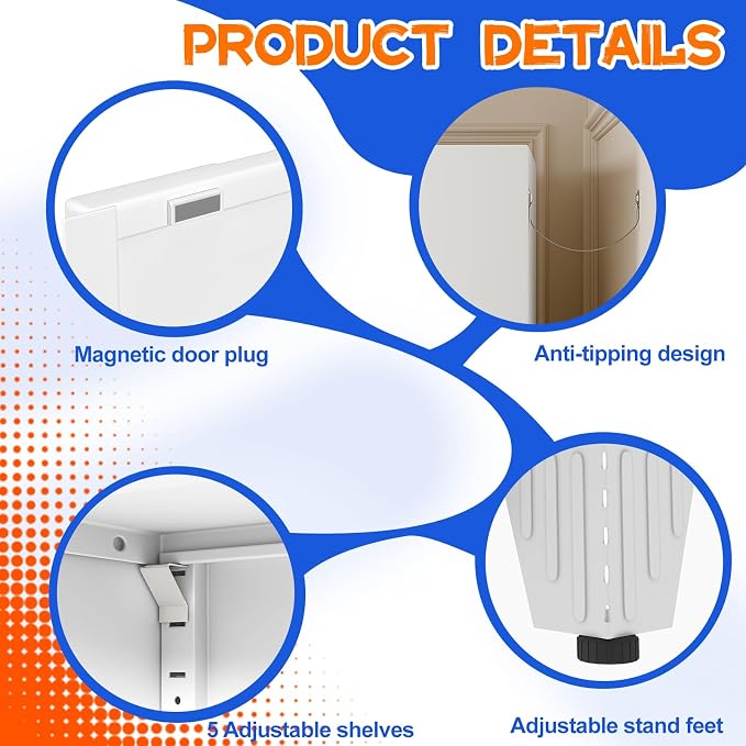 GAIOUS 79" Tall Kitchen Pantry Cabinet,Metal Storage Cabinet White Cupboard | with 2 Doors and 5 Adjustable Shelves, Freestanding Cupboard, 6 Tier Steel Storage for Office Kitchen Dining Garage Hallways
