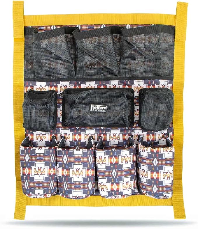 Jeffers Expression Trailer Door Horse Grooming Caddy, Easy Hang Portable Equestrian Organizer, Mesh Pockets, Zippered Compartment, Padded Pockets for Brushes, Water Bottle, Accessories - Thunderbird
