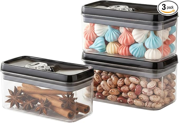 Felli Flip Tite Food Storage Container with Lid 4” RECTANGLE Airtight Ring Flip Lock Top, Stackable Acrylic Canister Set for Kitchen Fridge Pantry Organizer,(1.1 qt)