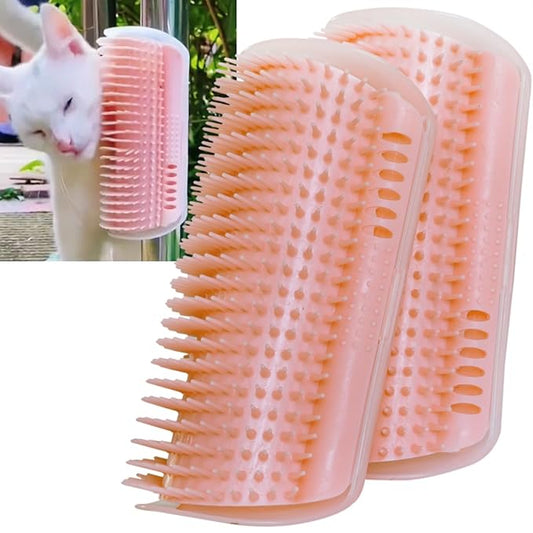 Miwoowim Cat Self Groomer, Extended (6.1"), 2 Pack, Pink, Wall Corner Self Grooming Brush for Indoor Cats, Kitten, Long Short Fur, Massage Comb