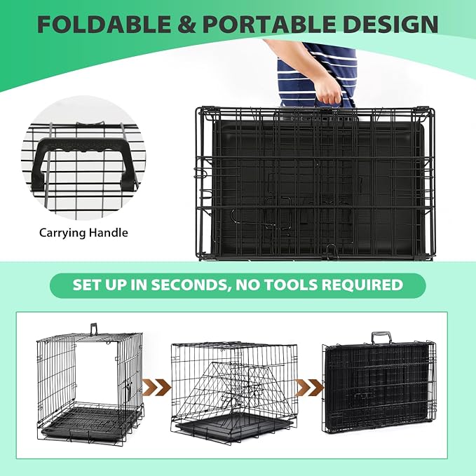 BestPet | Dog Crate | 18" | Black | Foldable Metal Kennel with Single Doors | Secure Slide-Bolt Latches, Leakproof Tray | Portable Dog Cage for Small Breeds | for Travel, Indoor & Outdoor Use