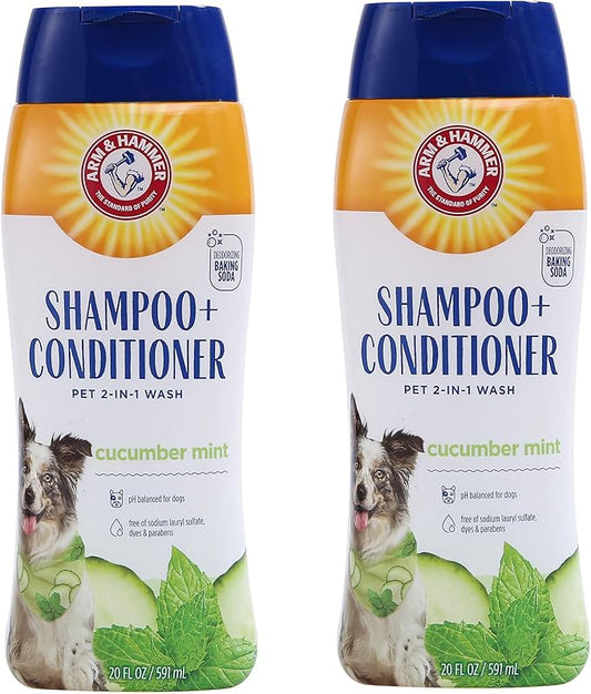 Arm and Hammer for Pets 2-in-1 Dog Shampoo and Conditioner, Cucumber Mint - Odor-Eliminating Baking Soda Formula for Clean, Fresh, Fully Conditioned Dog Coats, 20 Fl Oz - 2 Pack