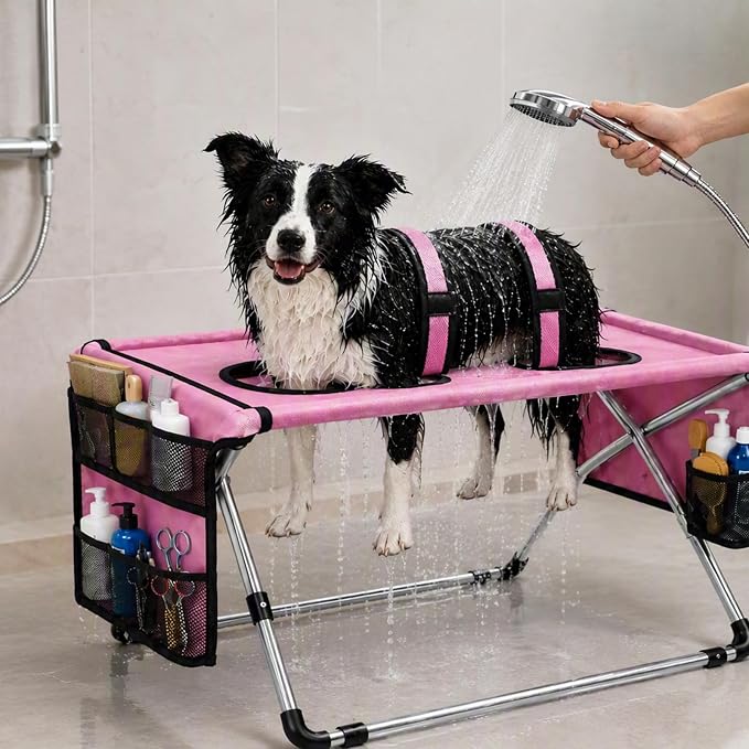 Foldable Dog Grooming Table, Pet Hammock with Stand for Small Dogs & Cats