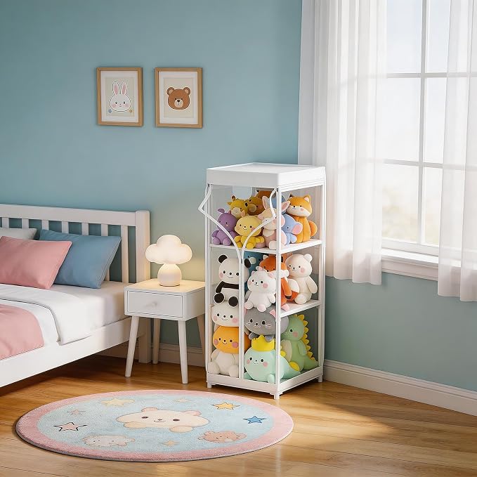 Clear Stuffed Animal Storage Organizer with Zippered Waterproof & Dustproof Cover, Large Stuffed Holder.
