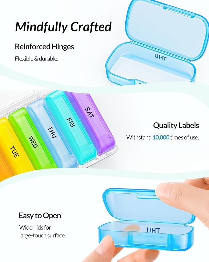 ZIKEE Weekly Pill Organizer with Large Individual Containers, BPA-Free | Portable Pill Box 7 Day for Pocket, Purse, Weekly Pill Case, Pill Container for Medication, Vitamin, Fish Oil, Supplement