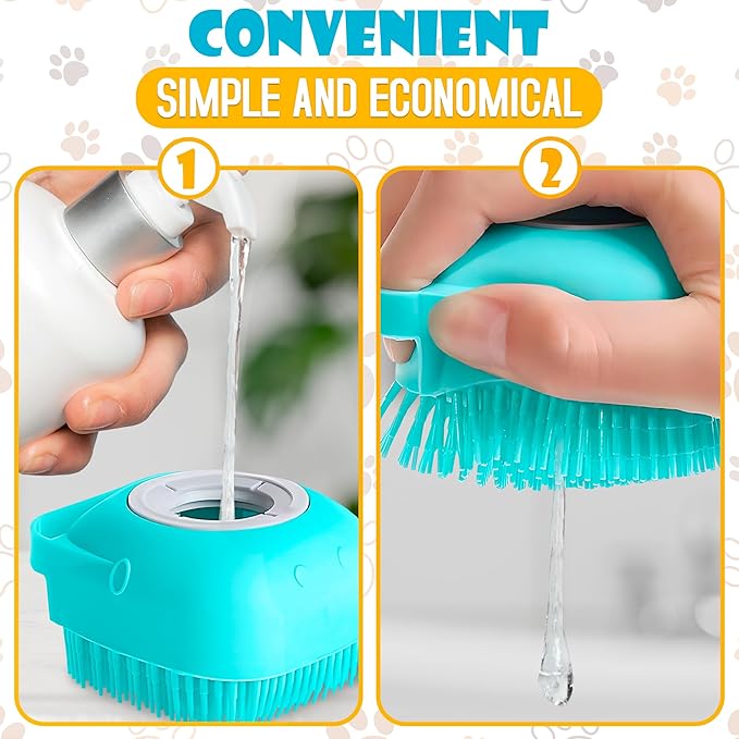 2 Pcs Dog Brush for Bathing - Dog Shampoo Brush Scrubber with Soap Dispenser and Soft Silicone Bristles, Press-to-Dispense Lather, Easy Rinse - for Bathing, Exfoliating & Massage, Home & Travel Use
