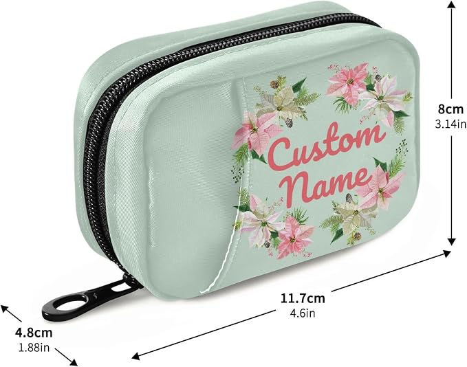 Custom Pill Box 7 Day Pill Case Bag Christmas Flower Personalized Name Travel Pill Organizer Bag with Zipper Portable Weekly Case Compact Size for Vitamin Supplement Holder
